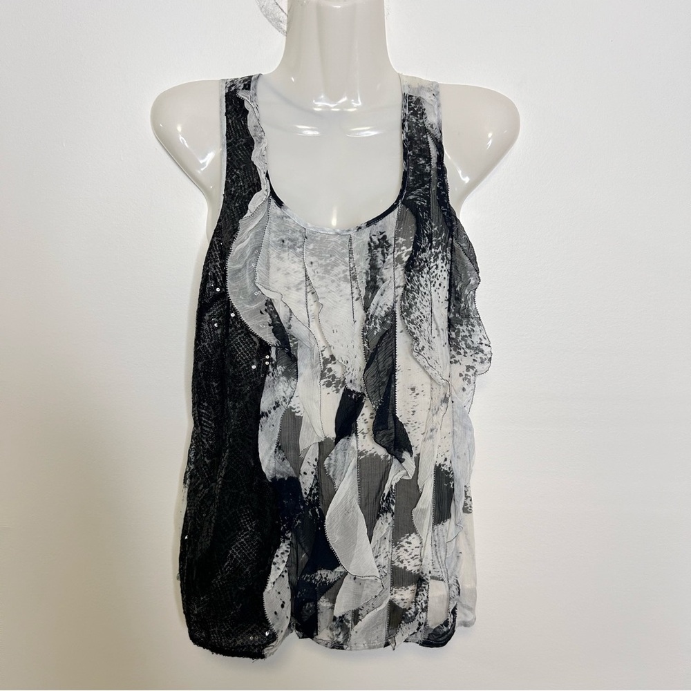 ◾️Sachin + Babi For Ankasa 100% Silk Sequin Panel Ruffle Blouse